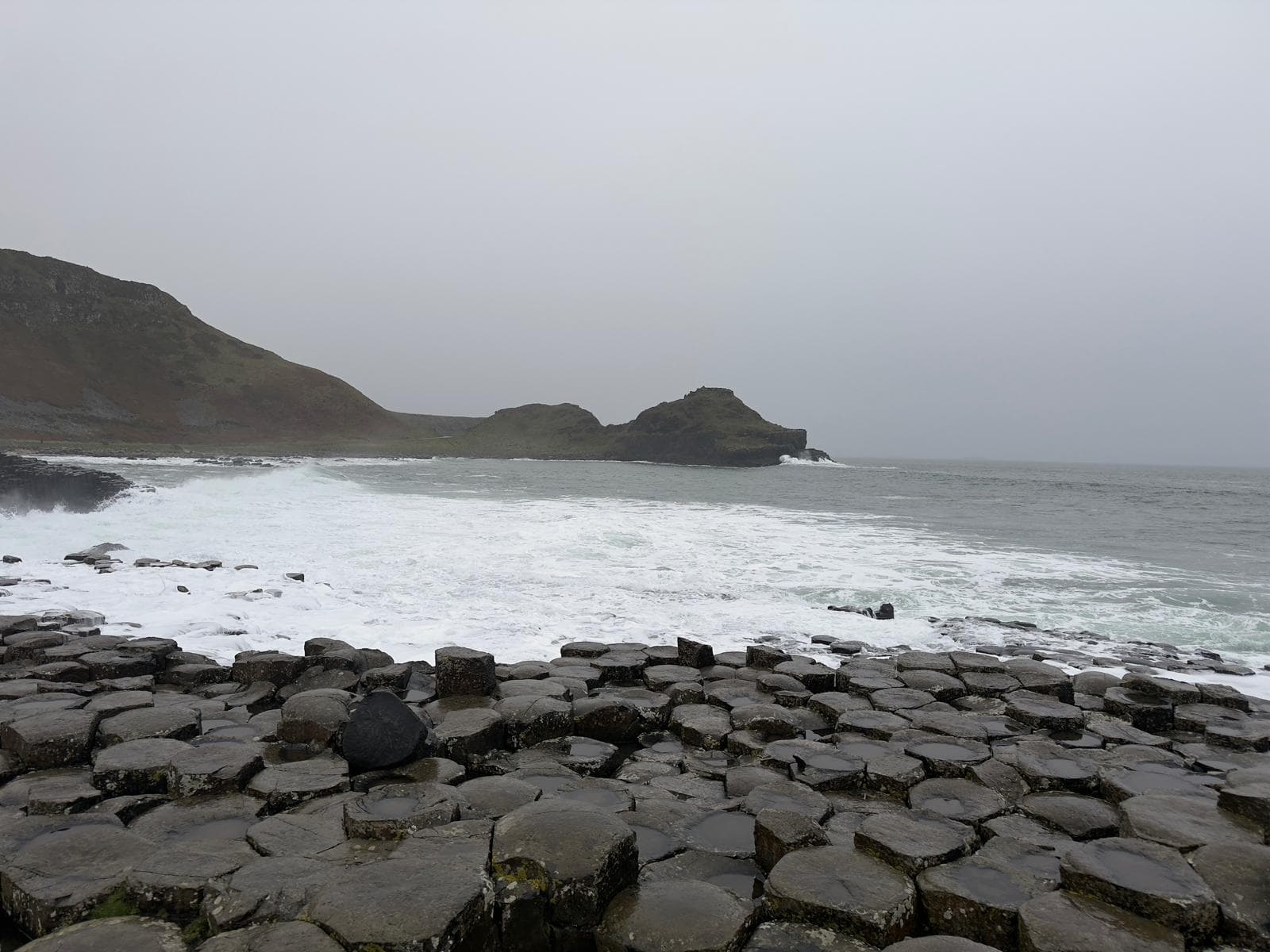 Waves breaking against the basalt columns of the Giant's Causeway